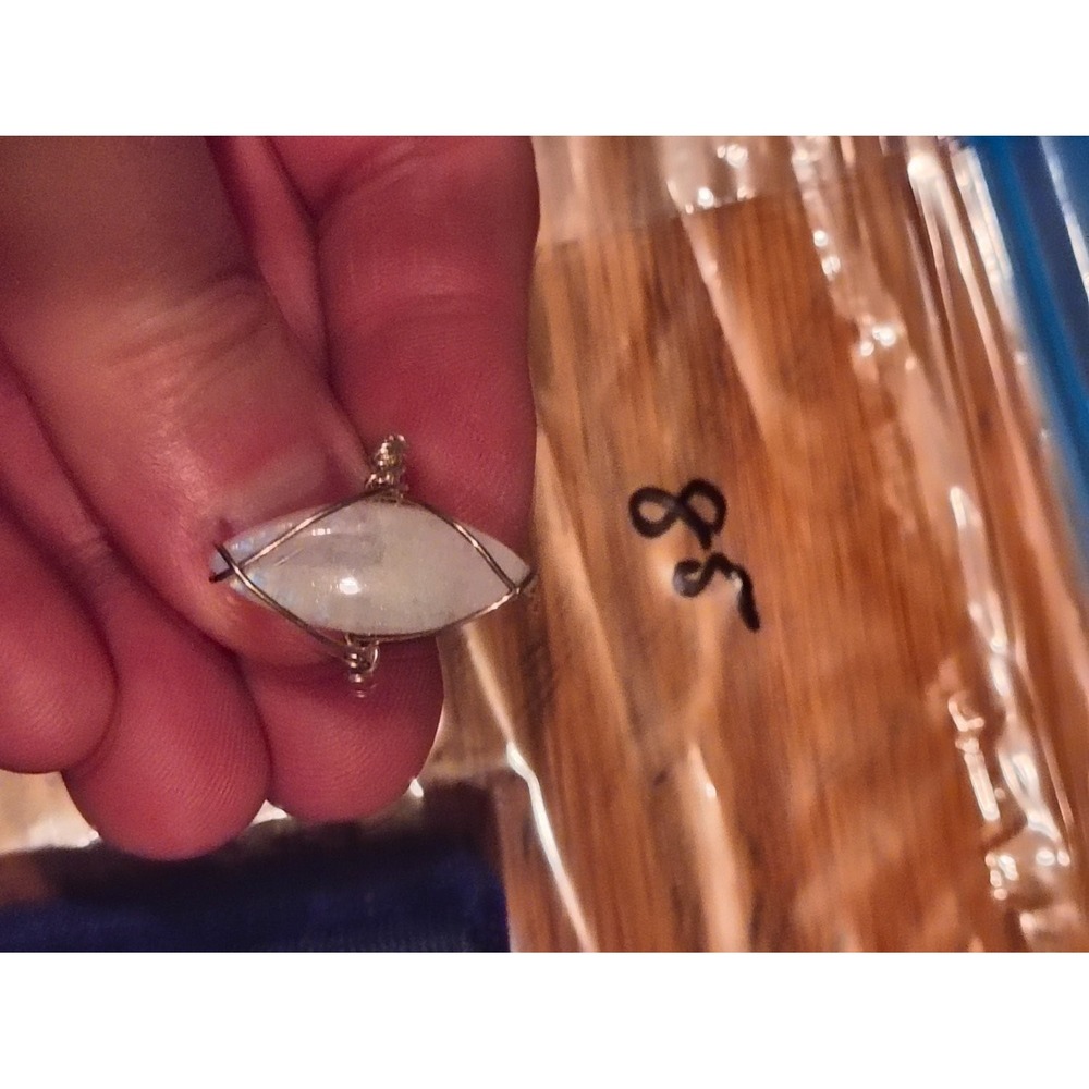 925 Artisan Wrapped Moonstone Ring Size 7 Marquise Cabochon Tone White Womens